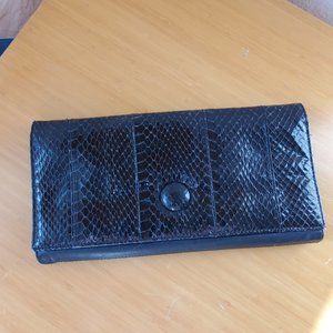 Morgan Taylor Black Reptile Leather Clutch Vintage 11" X 6"